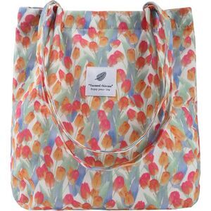 Women Tulip Imported Corduroy Small Canvas Shoulder Handy Inner Pocket Tote Bag